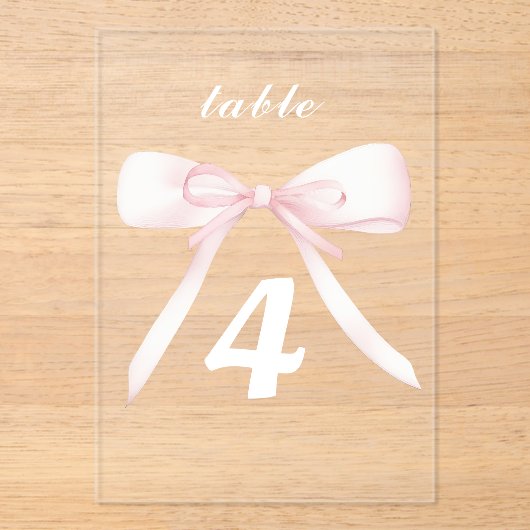pink bow Table Numbers アクリル招待状 (正面)