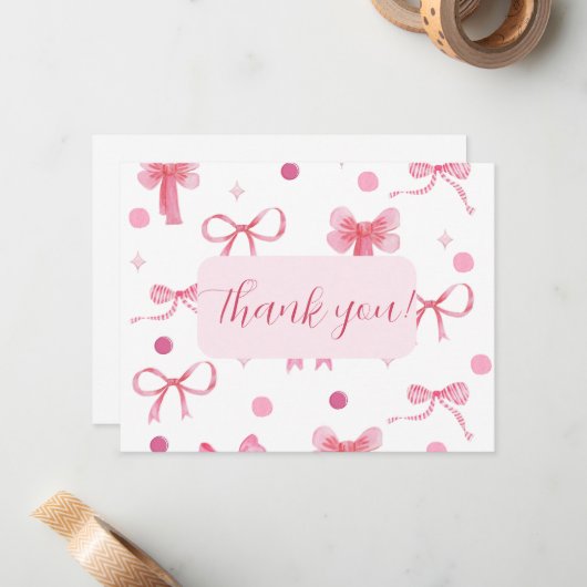 Pink Bow Thank you card ノートカード (正面/裏面インサイチュ)