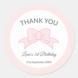 Pink Bow Thank You Girl Kids 1st Birthday  ラウンドシール