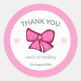 Pink Bow Thank You Girl Kids 1st Birthday  ラウンドシール