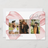 Pink Bow Three Photo Graduation 2025 Invitation 招待状 (正面)