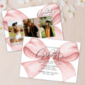 Pink Bow Three Photo Graduation 2025 Invitation 招待状