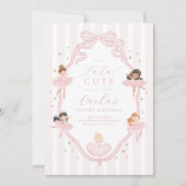 Pink Bow Tutu Cute Ballerina Birthday Invitation 招待状 (正面)
