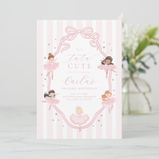 Pink Bow Tutu Cute Ballerina Birthday Invitation 招待状 (スタンド正面)
