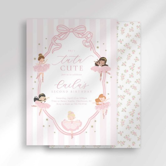 Pink Bow Tutu Cute Ballerina Birthday Invitation 招待状
