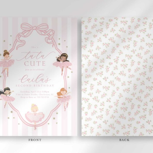 Pink Bow Tutu Cute Ballerina Birthday Invitation 招待状