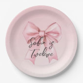 Pink Bow Twelve Birthday Paper Plate ペーパープレート (正面)