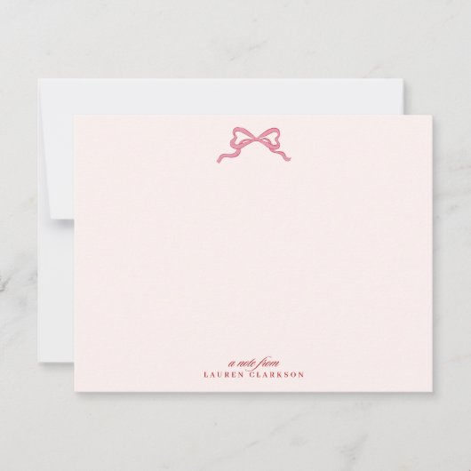Pink Bow Valentine’s Day Note Card 招待状 (正面)