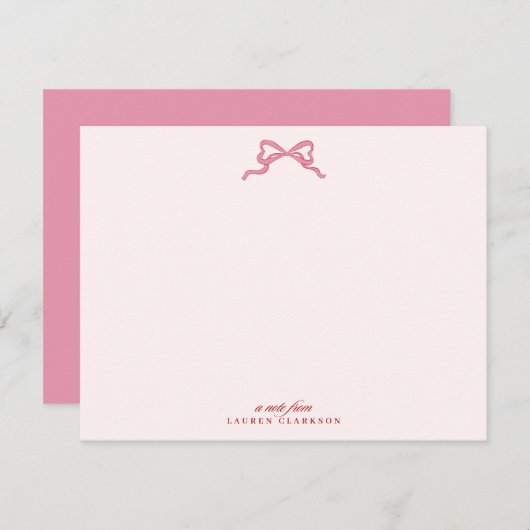 Pink Bow Valentine’s Day Note Card 招待状 (正面/裏面)
