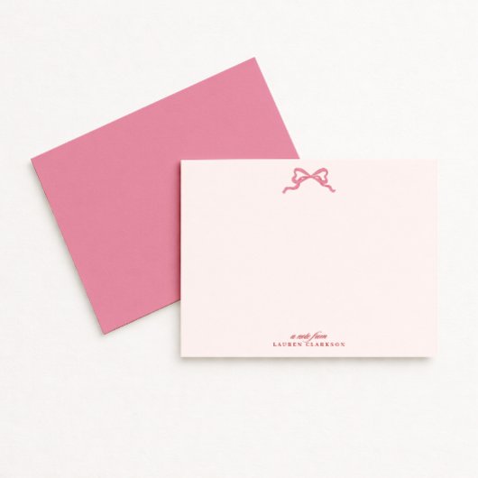 Pink Bow Valentine’s Day Note Card 招待状