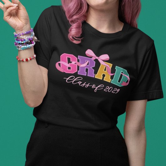 Pink Bow Varsity Letter Grad Class of Year トライブレンドＴシャツ