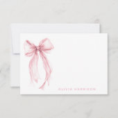 Pink Bow Watercolor Girls Monogram ノートカード (正面)