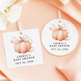 Pink Bow Watercolor Pumpkin Baby Shower フェイバータグ