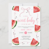 Pink Bow Watermelon Baby Shower 招待状 (正面)