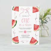 Pink Bow Watermelon First Birthday Invitation 招待状 (スタンド正面)