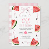 Pink Bow Watermelon First Birthday Invitation 招待状 (正面/裏面)