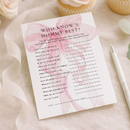 Pink Bow Who Knows Mommy Best Baby Shower card 招待状