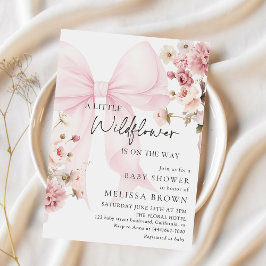 Pink Bow Wildflower Baby Shower Invitation 招待状