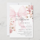 Pink Bow Wildflower Baby Shower Invitation 招待状 (正面)