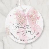 Pink Bow Wildflower Baby Shower Thank You フェイバータグ (正面)