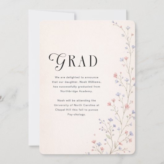 Pink Bow Wildflower Graduate Photo Graduation 案内状 (正面)