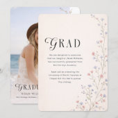 Pink Bow Wildflower Graduate Photo Graduation 案内状 (正面/裏面)