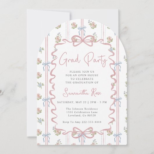 Pink Bow Wildflower Graduation 招待状 (裏面)