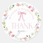 Pink Bow Wildflower Graduation party Thank you ラウンドシール (正面)