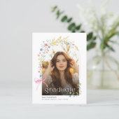 Pink Bow Wildflower Photo Grad Party Invitation ポストカード (スタンド正面)