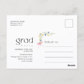 Pink Bow Wildflower Photo Grad Party Invitation ポストカード (裏面)