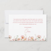 Pink Bow Wildflowers Blush Bridal Shower サンキューカード (裏面)