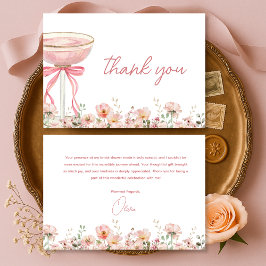 Pink Bow Wildflowers Blush Bridal Shower サンキューカード