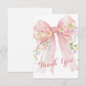 Pink Bow Wildflowers Thank You サンキューカード (正面/裏面)