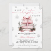 Pink Bow Winter Baby Shower A New Chapter Begins 招待状 (正面)