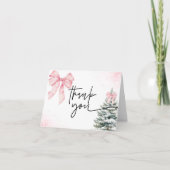 Pink Bow Winter Baby Shower Snowflake Holiday サンキューカード (正面)