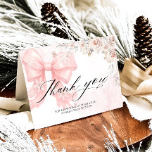 Pink Bow Winter Baby Shower Thank You Card