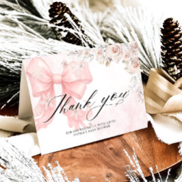 Pink Bow Winter Baby Shower Thank You Card サンキューカード