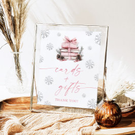 Pink Bow Winter Books Baby Shower Cards & Gifts ポスター