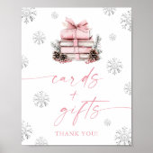 Pink Bow Winter Books Baby Shower Cards & Gifts ポスター (正面)