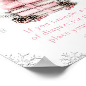Pink Bow Winter Books Baby Shower Diaper Raffle ポスター (角)