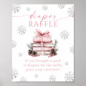 Pink Bow Winter Books Baby Shower Diaper Raffle ポスター (正面)