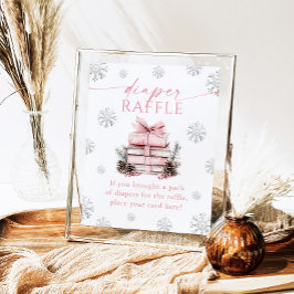 Pink Bow Winter Books Baby Shower Diaper Raffle  ポスター