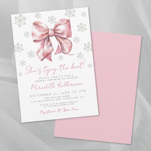 Pink Bow Winter Bridal Shower Invitation 招待状