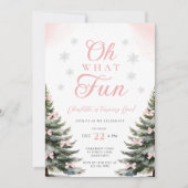 Pink Bow Winter Girl 1st Birthday 招待状 (正面)