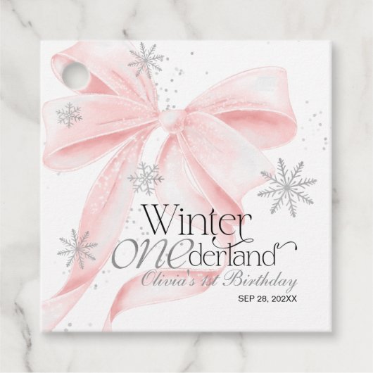 Pink Bow Winter Onederland 1st Birthday フェイバータグ (正面)