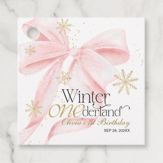 Pink Bow Winter Onederland 1st Birthday フェイバータグ (正面)