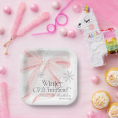 Pink Bow Winter Onederland 1st Birthday ペーパープレート (パーティー)