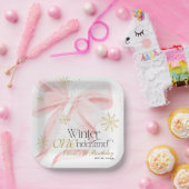 Pink Bow Winter Onederland 1st Birthday ペーパープレート (パーティー)