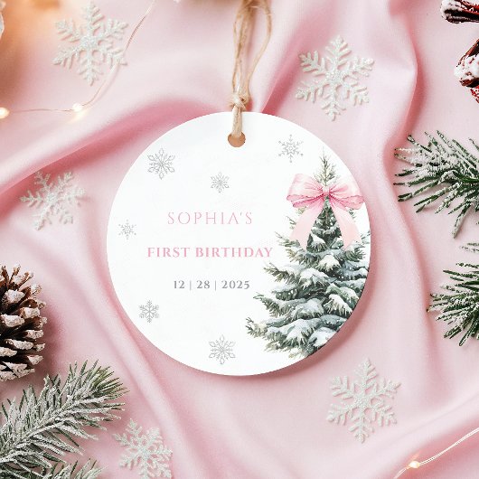 Pink Bow Winter Onederland First Birthday フェイバータグ
