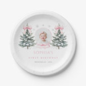 Pink Bow Winter Onederland First Birthday ペーパープレート (正面)